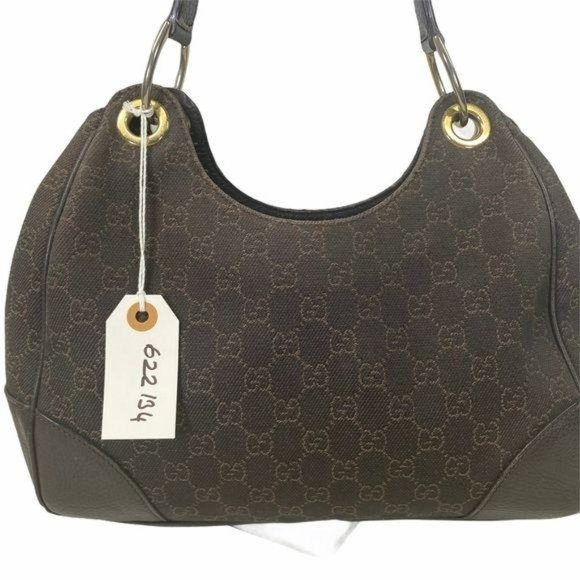 Authentic Gucci Shoulder Bag Brown Canvas Used GG Vintage Handbag - Picture 3 of 13